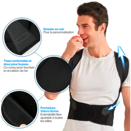 Correcteur de posture dorsal pour homme – Soutien ergonomique pour le dos et les épaules, maintien du dos, redresseur de posture