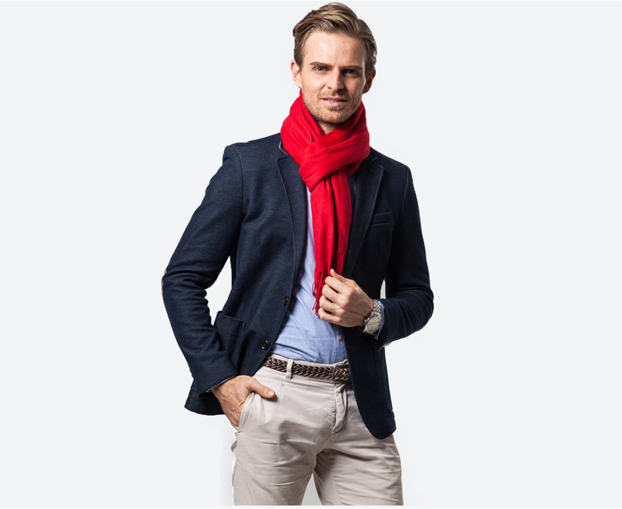 Bufanda roja lisa para hombre, suave y con flecos