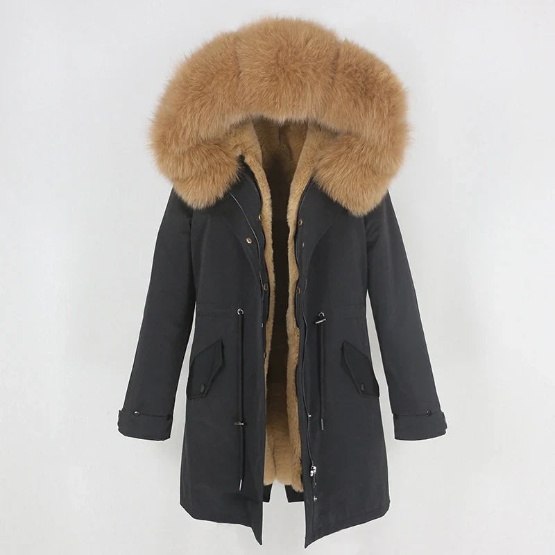Men's Long Casual Parka with Removable Fur-Lined Hood