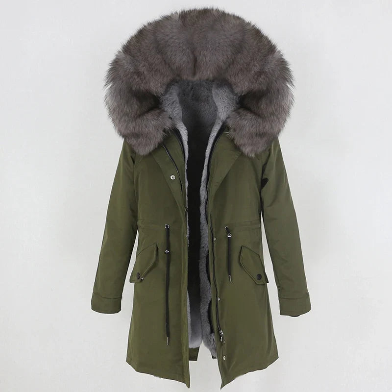 Men's Long Casual Parka with Removable Fur-Lined Hood