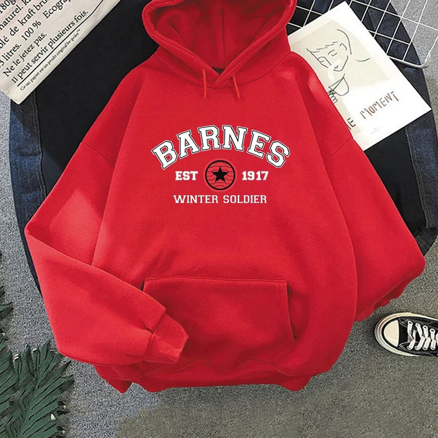 Casualowa bluza z kapturem, nadrukiem Barnes i kieszenią kangurką