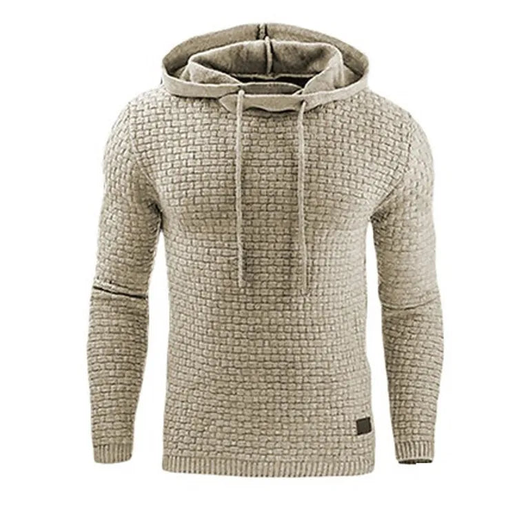 Strukturierter Strick-Kapuzenpullover für Herren in Beige mit Kordelzug