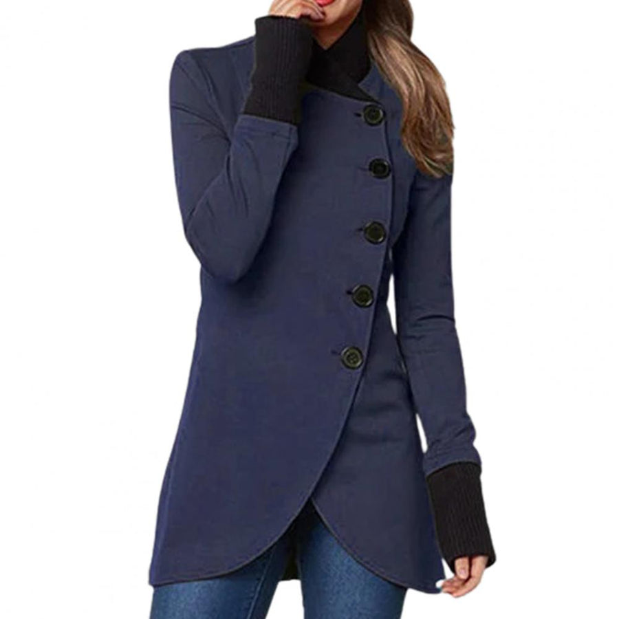 Chaqueta de mujer de corte asimétrico, con botones, cuello alto y mangas largas