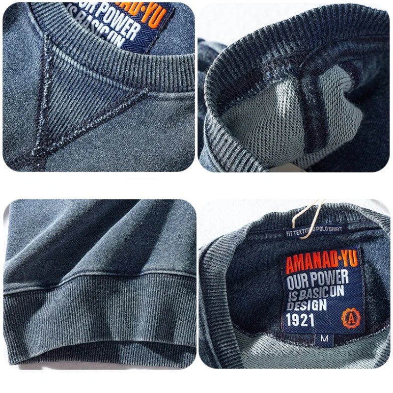 Herren-Sweatshirt mit Rundhalsausschnitt in verwaschenem Denimblau