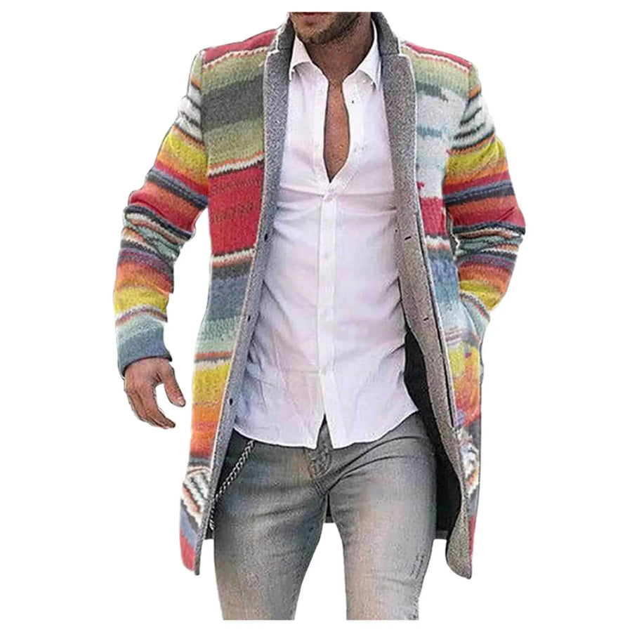 Cárdigan largo a rayas para hombre, informal, suave y de estilo étnico
