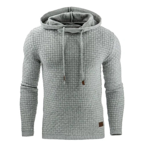 Strukturierter Strick-Kapuzenpullover für Herren in Beige mit Kordelzug