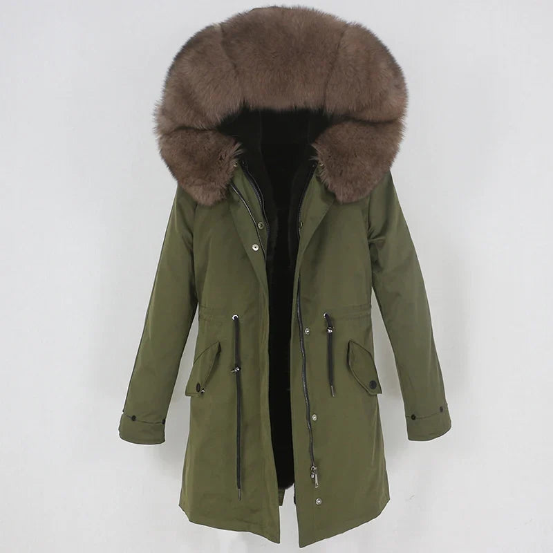 Men's Long Casual Parka with Removable Fur-Lined Hood