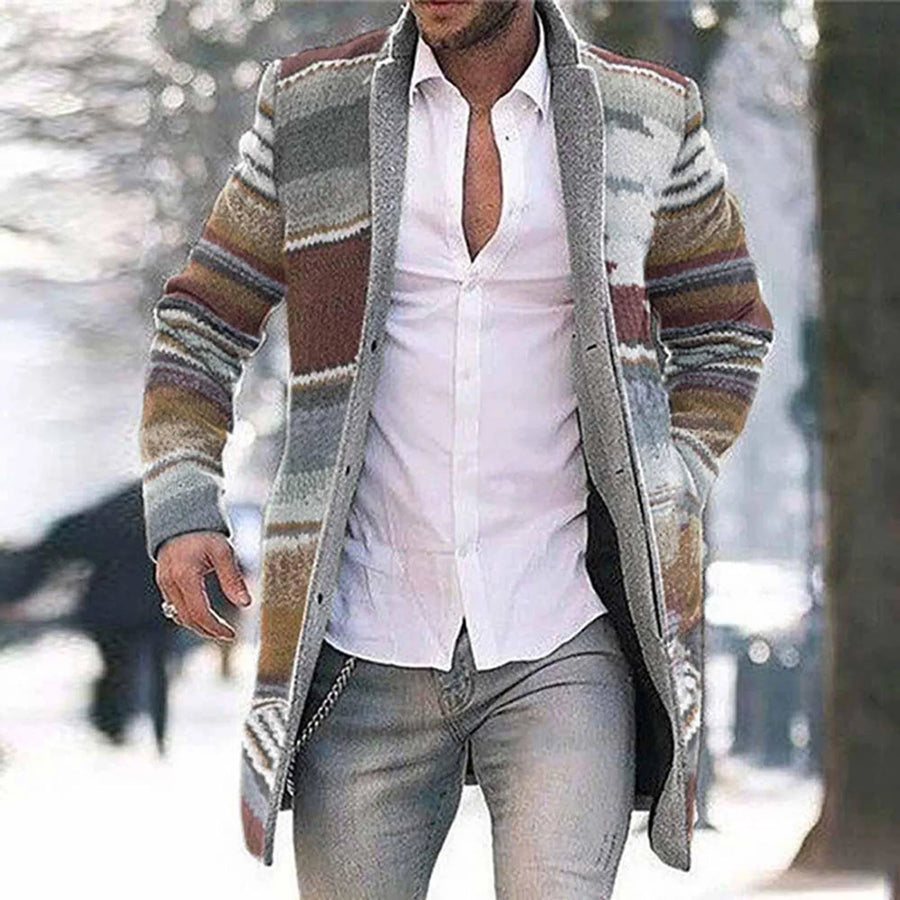 Cárdigan largo a rayas para hombre, informal, suave y de estilo étnico