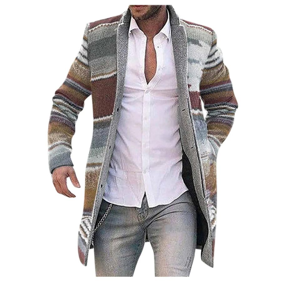 Cárdigan largo a rayas para hombre, informal, suave y de estilo étnico