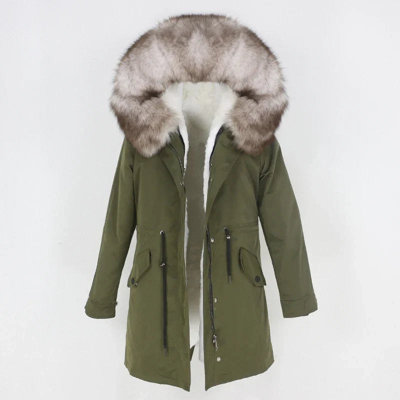 Men's Long Casual Parka with Removable Fur-Lined Hood