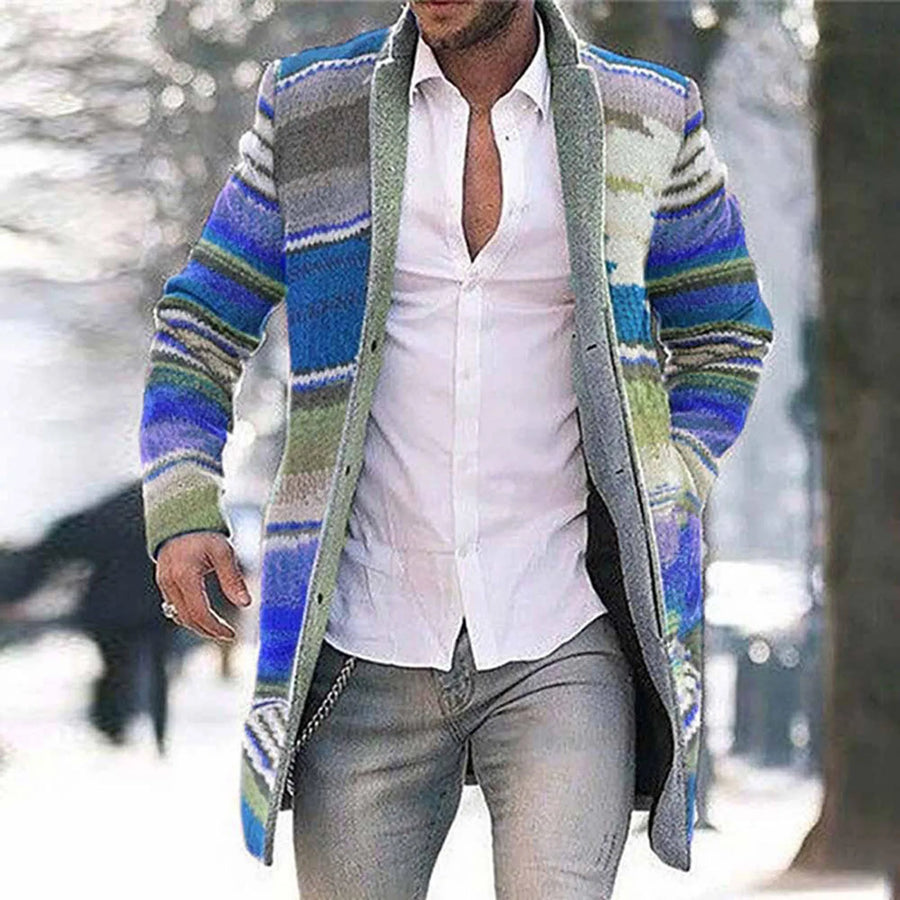 Cárdigan largo a rayas para hombre, informal, suave y de estilo étnico