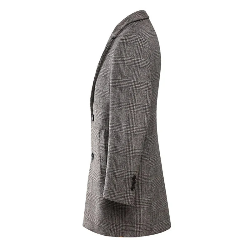 Cappotto lungo da uomo a quadri grigio, classico ed elegante