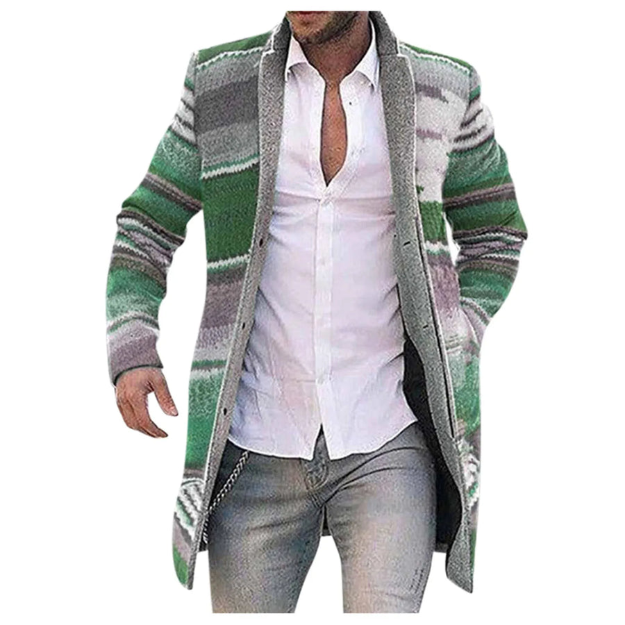 Cárdigan largo a rayas para hombre, informal, suave y de estilo étnico