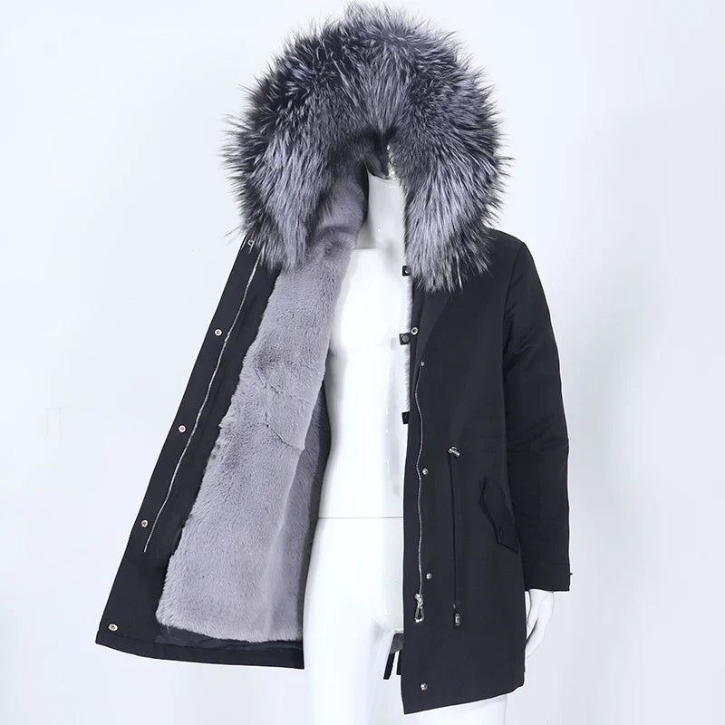 Men's Long Casual Parka with Removable Fur-Lined Hood