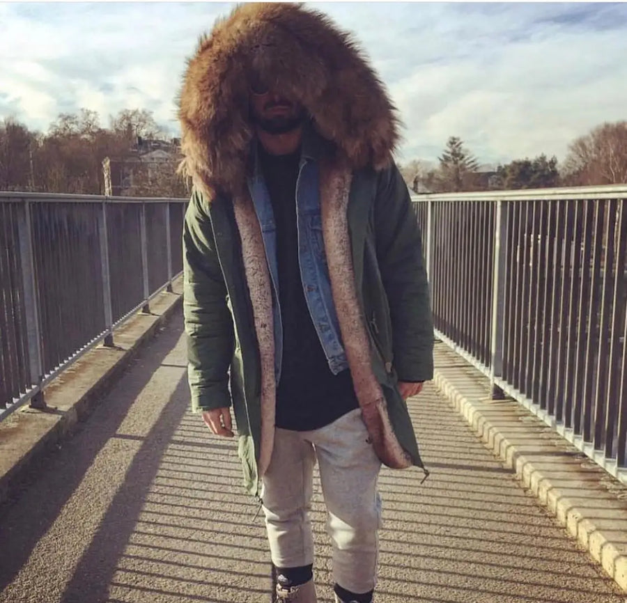 Men's Long Casual Parka with Removable Fur-Lined Hood