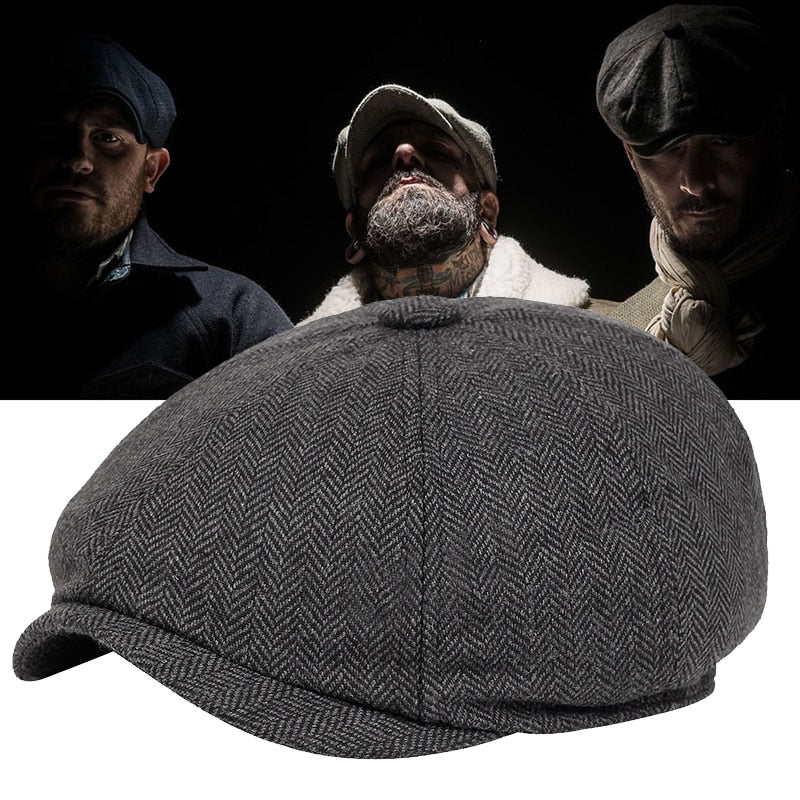 Casquette Plate Motif Chevron Foncé Style Rétro pour Homme