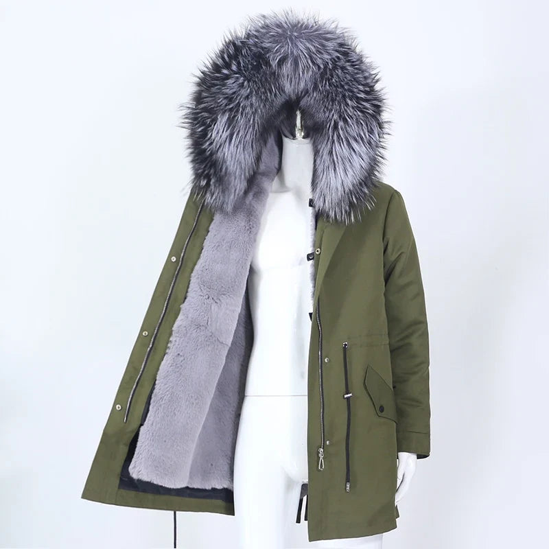 Men's Long Casual Parka with Removable Fur-Lined Hood