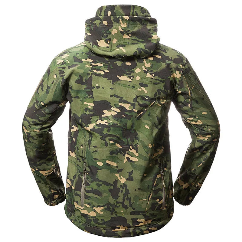 Men's Camouflage or Solid-Color Zipped Hooded Jacket with Multiple Pockets