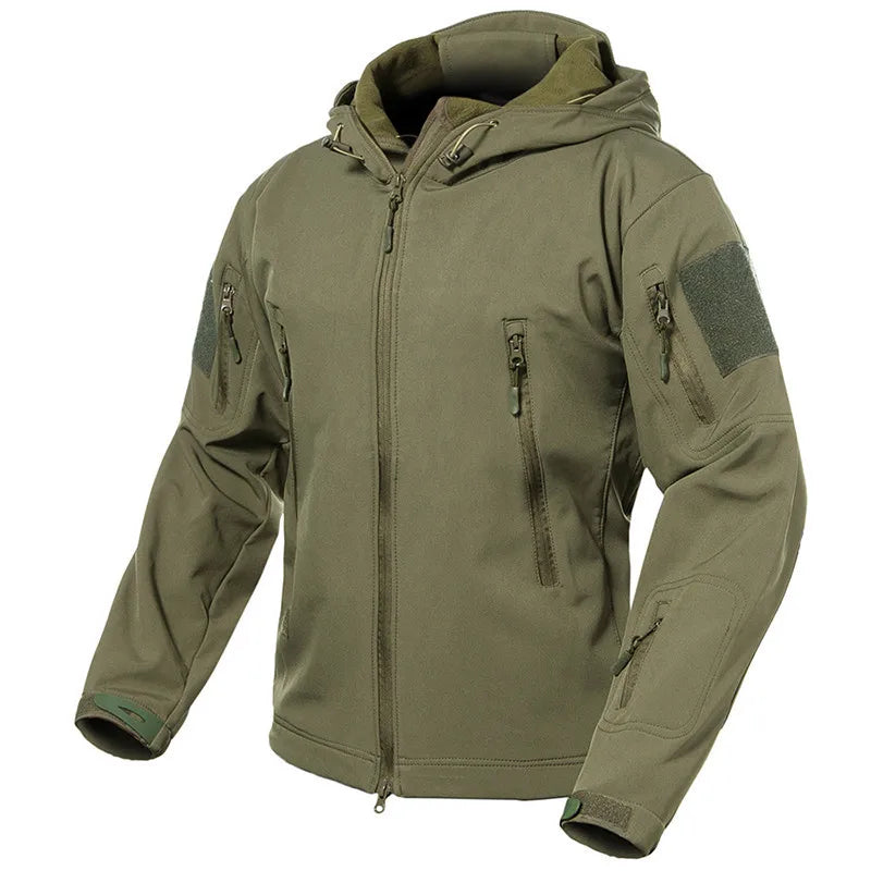 Men's Camouflage or Solid-Color Zipped Hooded Jacket with Multiple Pockets