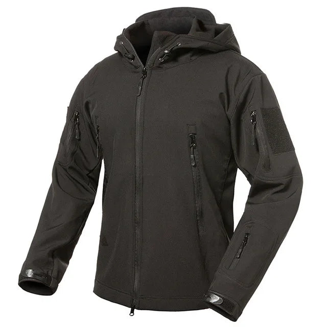 Men's Camouflage or Solid-Color Zipped Hooded Jacket with Multiple Pockets