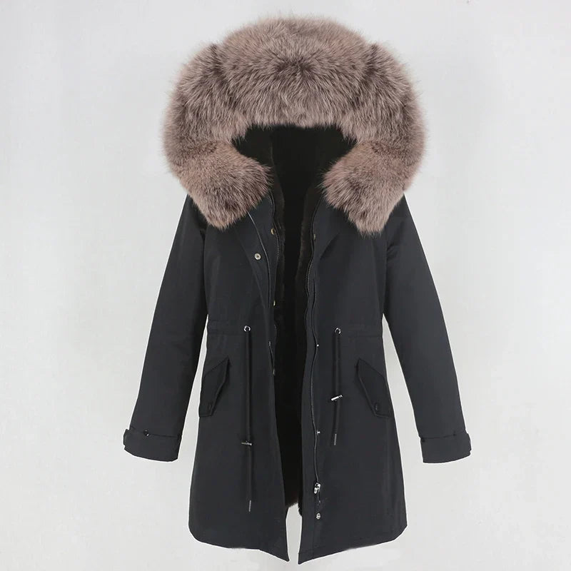Men's Long Casual Parka with Removable Fur-Lined Hood