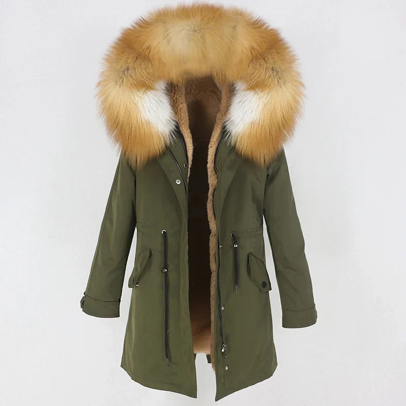 Men's Long Casual Parka with Removable Fur-Lined Hood