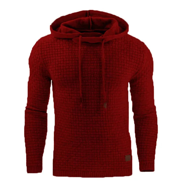 Strukturierter Strick-Kapuzenpullover für Herren in Beige mit Kordelzug