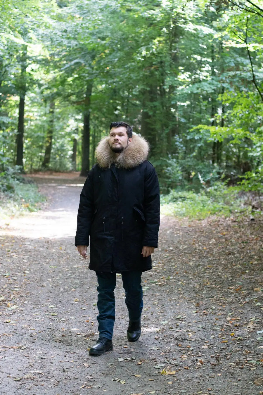 Men's Long Casual Parka with Removable Fur-Lined Hood