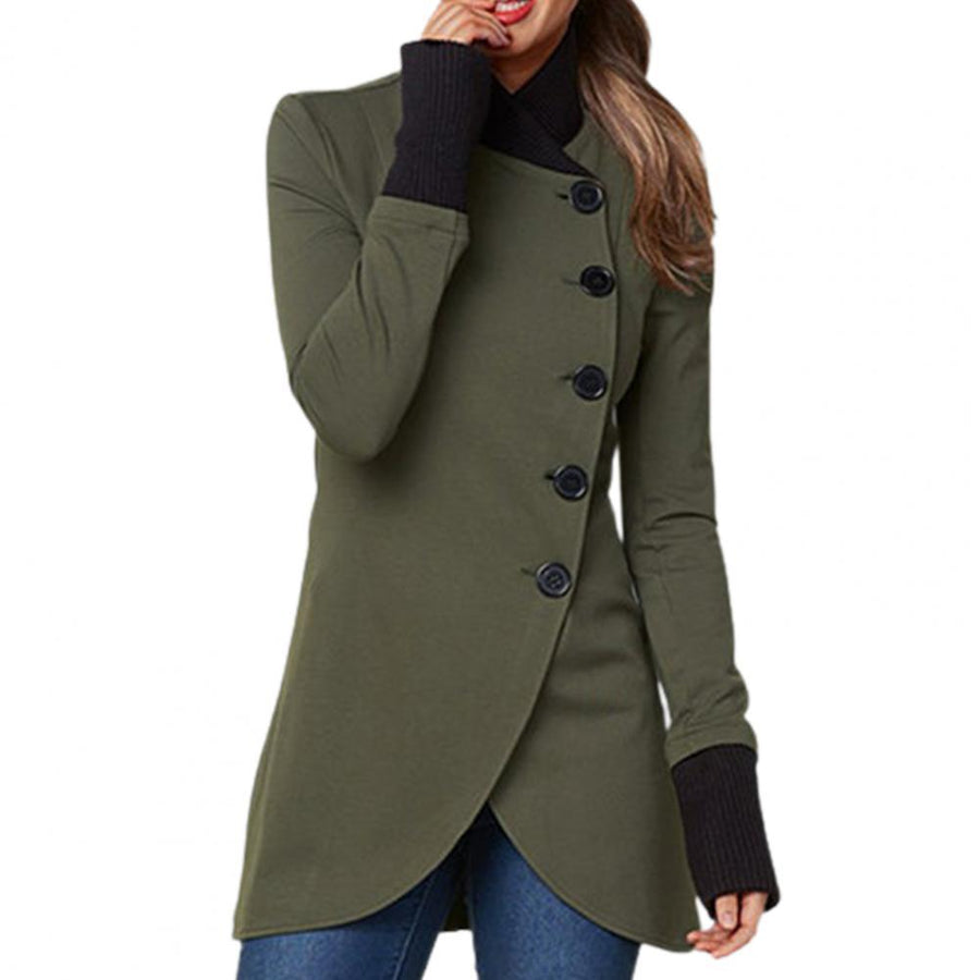 Chaqueta de mujer de corte asimétrico, con botones, cuello alto y mangas largas