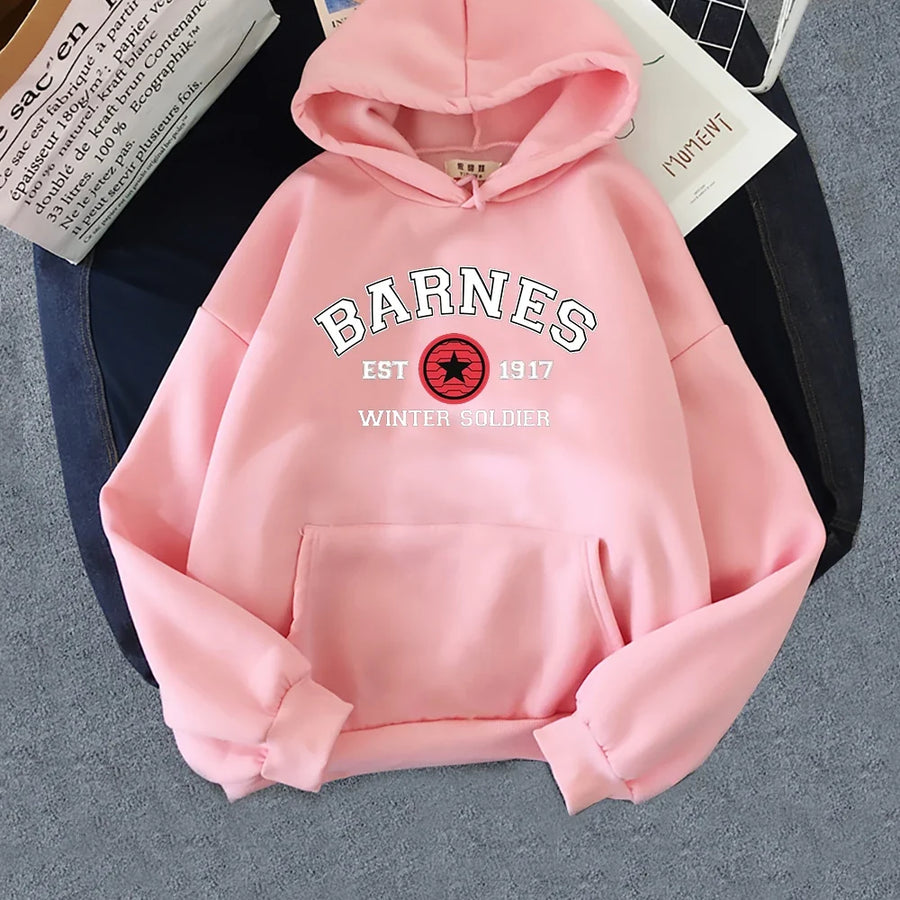 Casualowa bluza z kapturem, nadrukiem Barnes i kieszenią kangurką