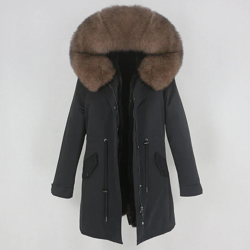 Men's Long Casual Parka with Removable Fur-Lined Hood