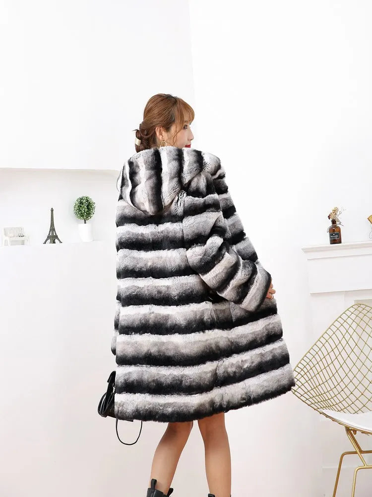 Women's soft fur-effect hooded coat