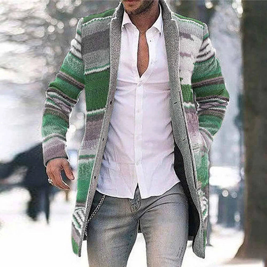 Cárdigan largo a rayas para hombre, informal, suave y de estilo étnico