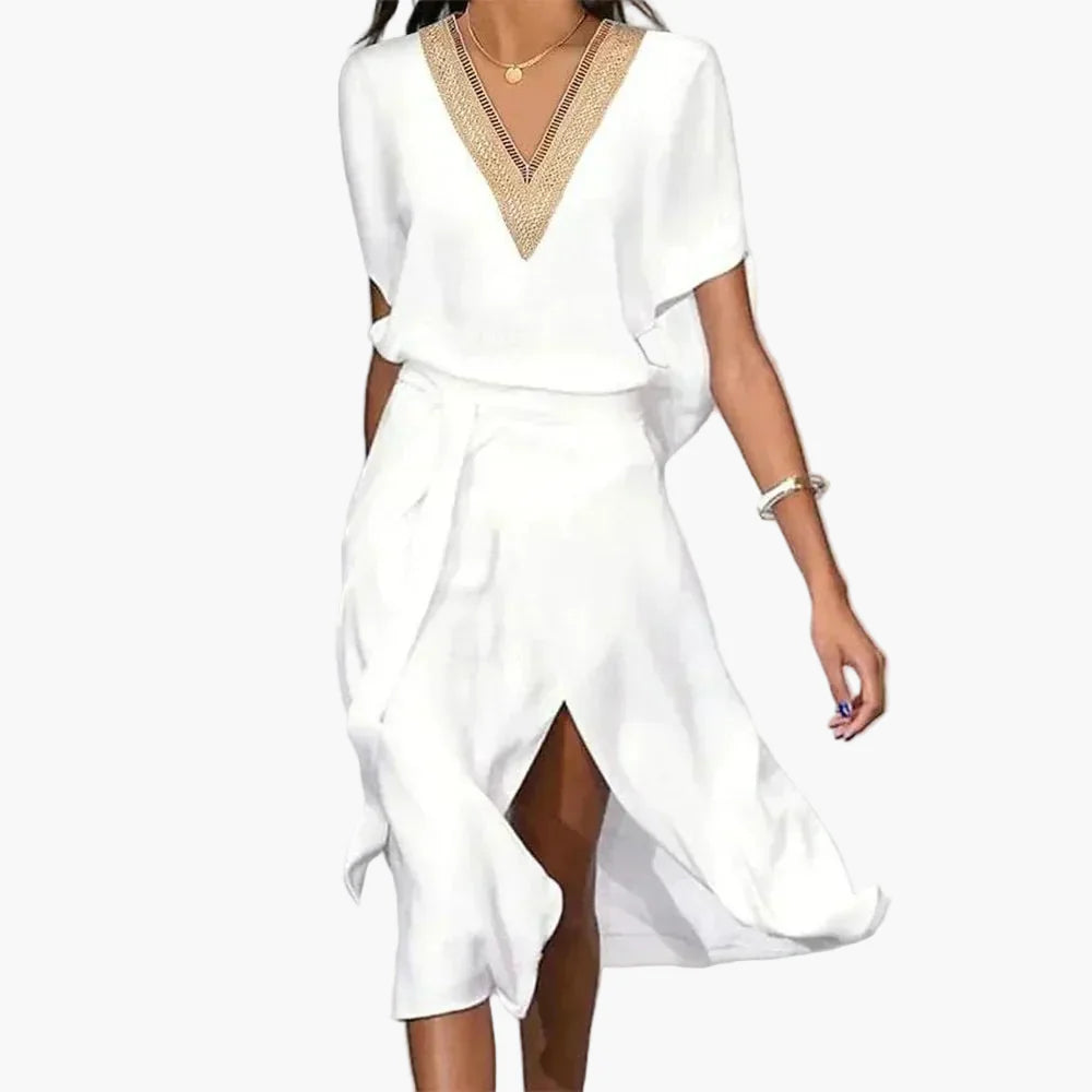 Vestido de Mujer Elegante Cuello en V Estilo Moderno para Ocasiones y Uso Diario