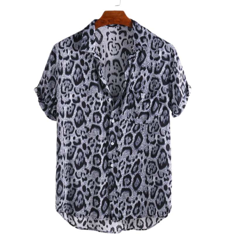 Kortärmad skjorta med leopardmönster för herr