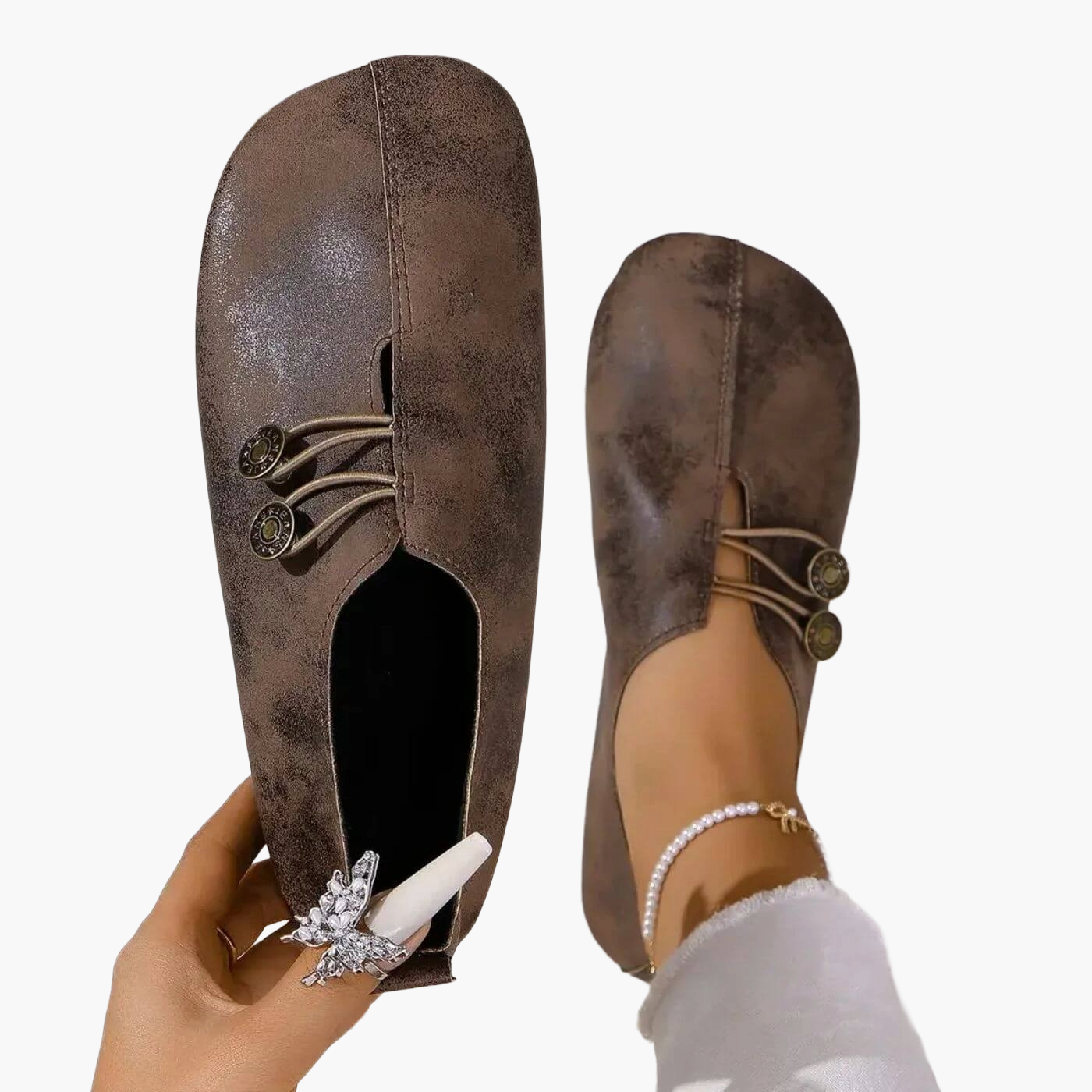 Chaussures confort femme style ballerine avec boutons décoratifs – Idéal usage quotidien et voyage