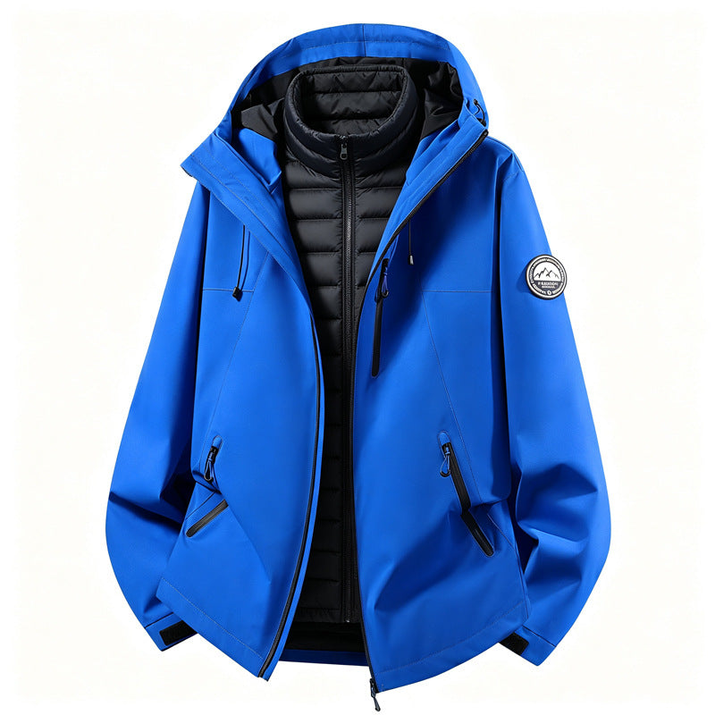 Unisex 3-in-1 Waterproof Hooded Jacket with Removable Hood and Quilted Inner Lining