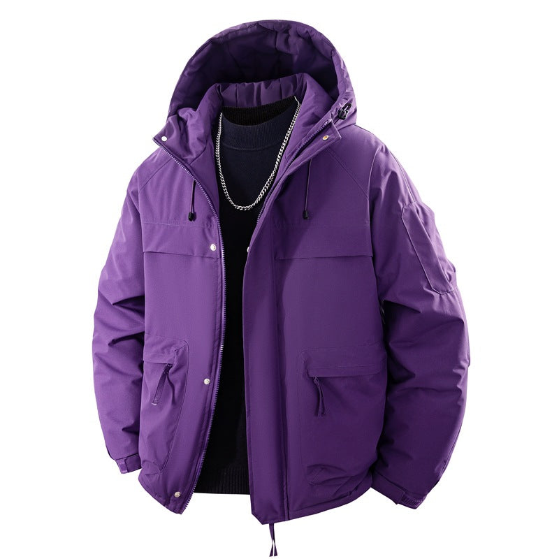 Unisex Hooded Puffer Jacket with Pockets, Mustard Color