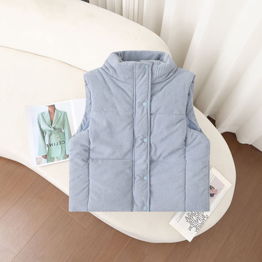 Prążkowana damska kamizelka puchowa bez rękawów ze stójką