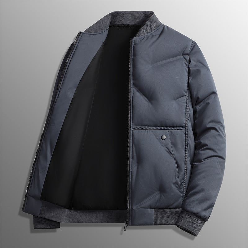Men's Quilted Bomber Jacket with Stand Collar and Zip, Beige and Khaki