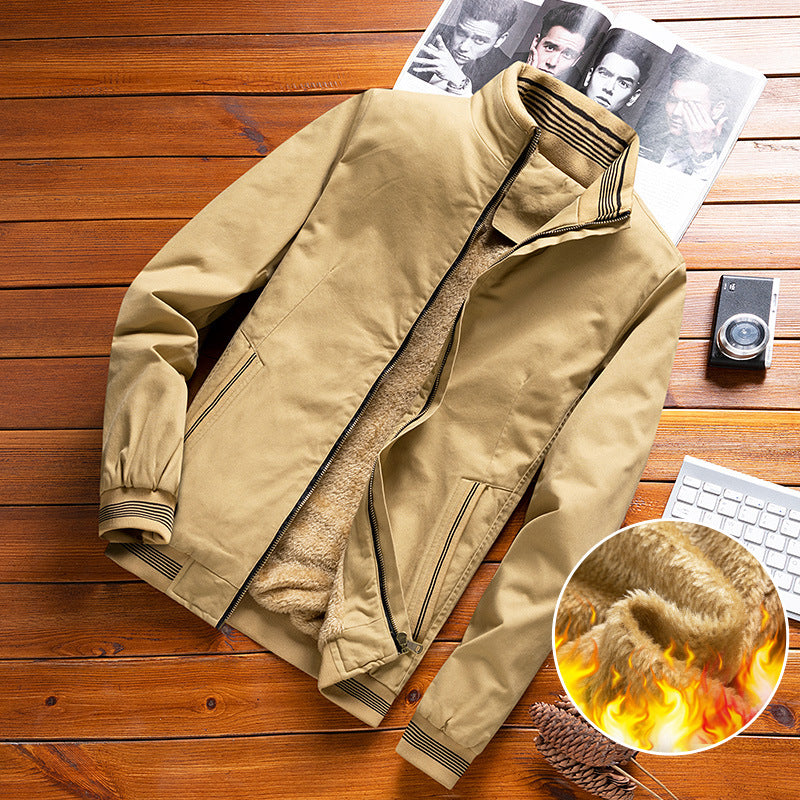 Men's Warm High-Collar Jacket with Soft Beige Lining