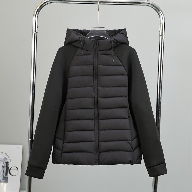 Zweifarbige Steppjacke mit Kapuze für Damen