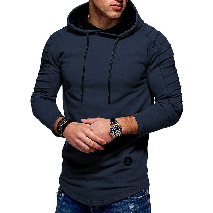 Herenhoodie met lange geplooide mouwen en afgeronde zoom - olijfgroen