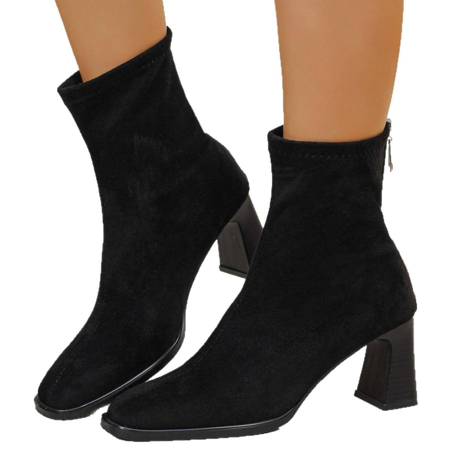 Bottes courtes à talons carrés et fermeture éclair arrière pour femme
