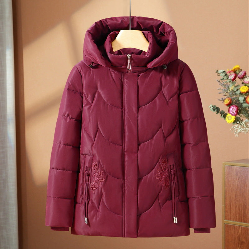 Gesteppte Damen-Daunenjacke mit bestickter Kapuze - Blaugrün