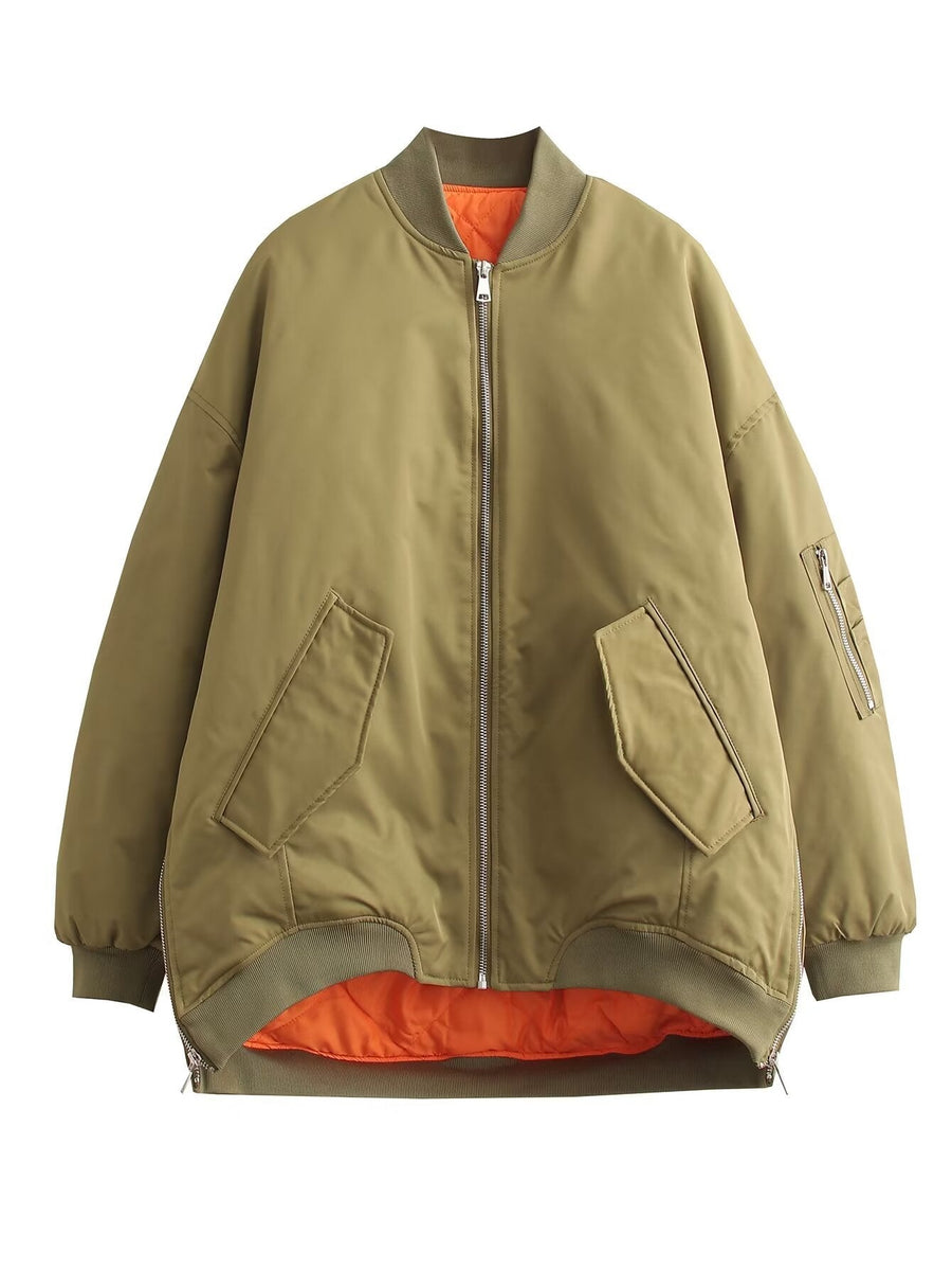 Bomber Femme Matelassé Vert Kaki Reversible Style Aviateur
