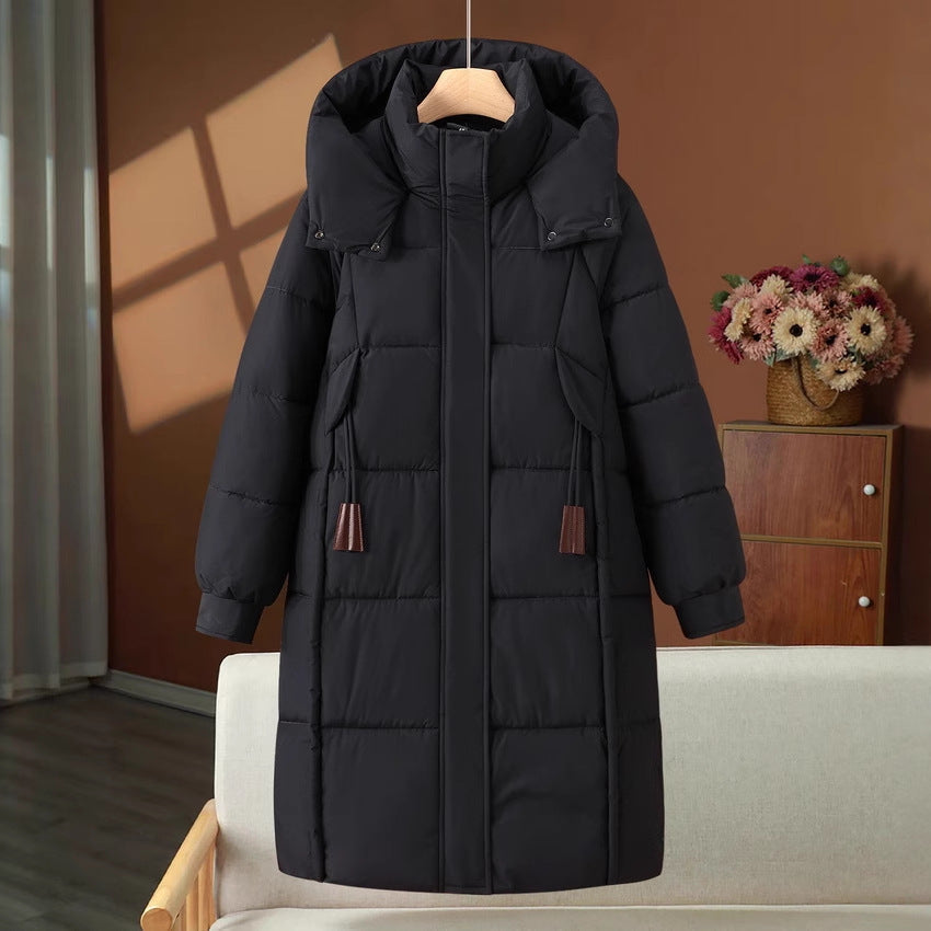 Women's long quilted hooded puffer coat