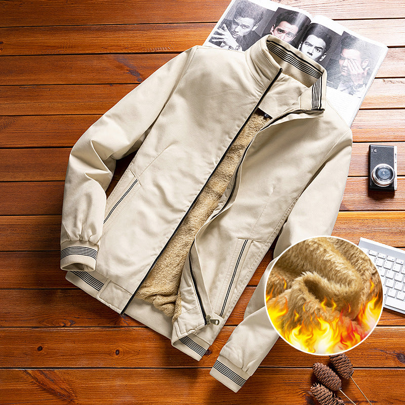 Men's Warm High-Collar Jacket with Soft Beige Lining