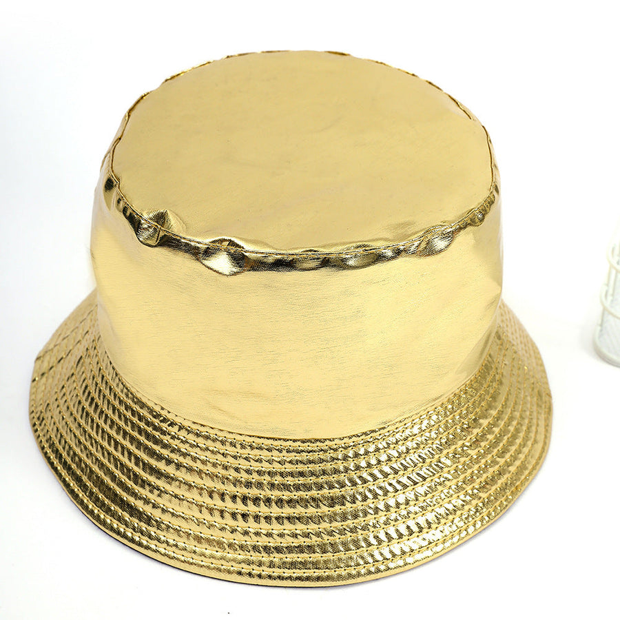 Glanzende zwarte bucket hat met leereffect