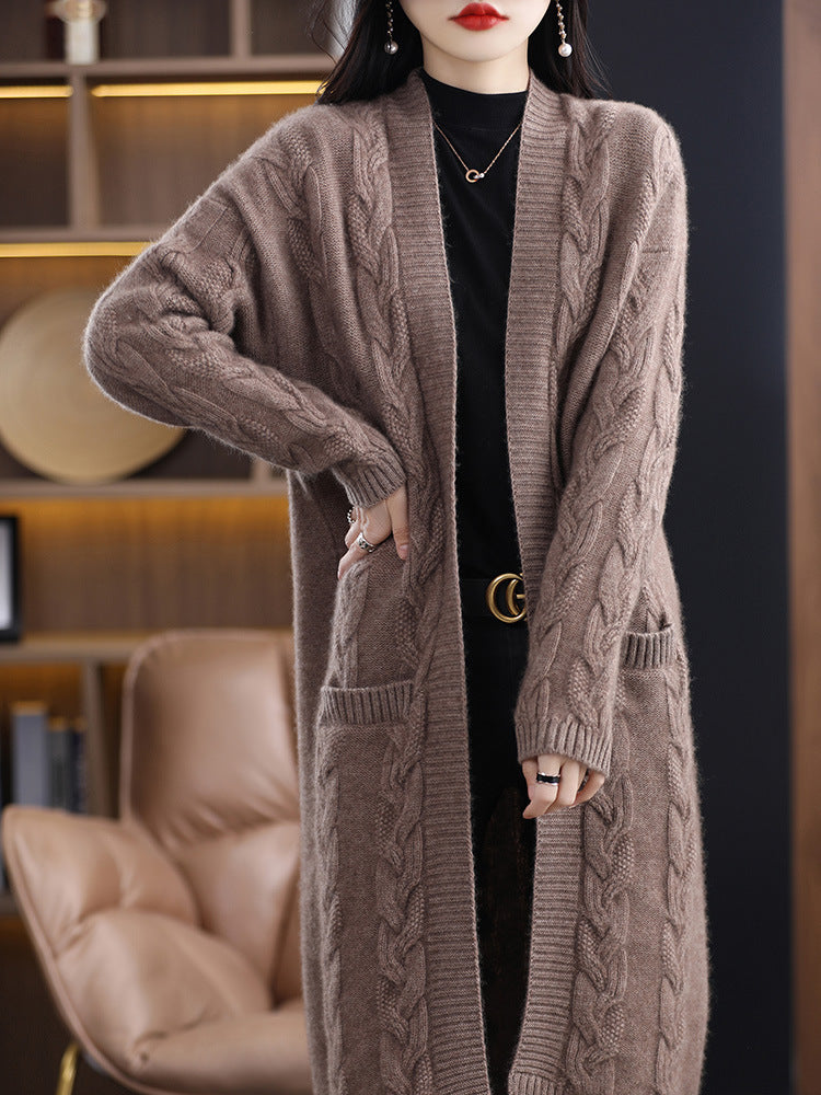 Elegant lang vest voor dames met grijze en zwarte strepen, open